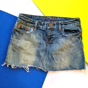 American Eagle Denim Jean Mini Skirt Distressed Raw Hem 90s/Y2K Sz 4